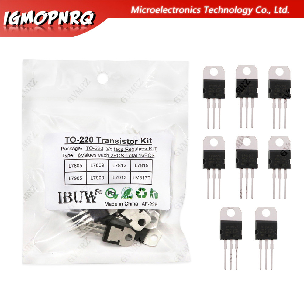 16 Bộ Transistor 8Values TO-220 (L7805 / L7812 / LM317T, v.v.) Bộ điều chỉnh điện áp cho dự án DIY c