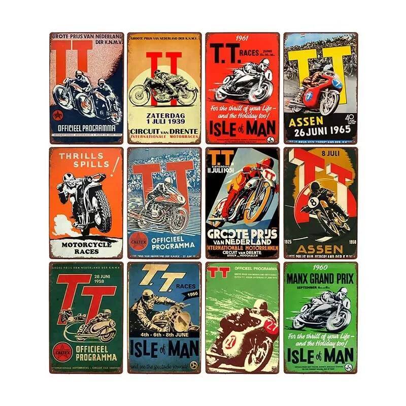 TT Đảo Ireland Kim Loại Poster Retro Retro Tín Hiệu Xe Máy Cạnh Tranh Mảng Bám Tường Thanh Nhà Để Xe