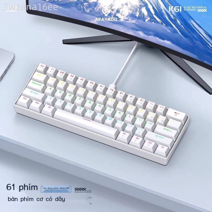 [SALE SỐC]  Bàn cơ nhỏ PGPN K61 61 phím, switch xanh, kích thước nhỏ, bàn phím và chuột chơi game c