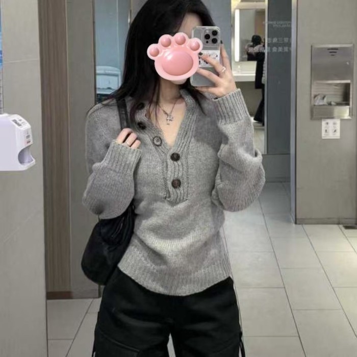 Hot girl màu xám giảm béo áo len đáy dài giảm béo màu trắng thường ngày dài tay | BigBuy360 - bigbuy360.vn