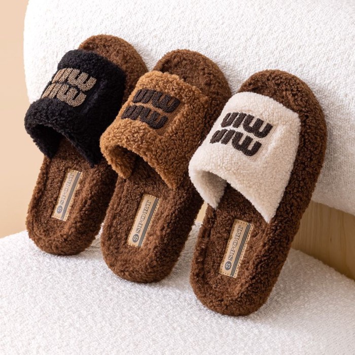 MIUMIU 2025 Dép Cotton Mới Nữ Mùa Đông Lông Dép Nữ Áo Khoác Ngoài Nữ Đế Dày Thời Trang Thu Đông Hồ