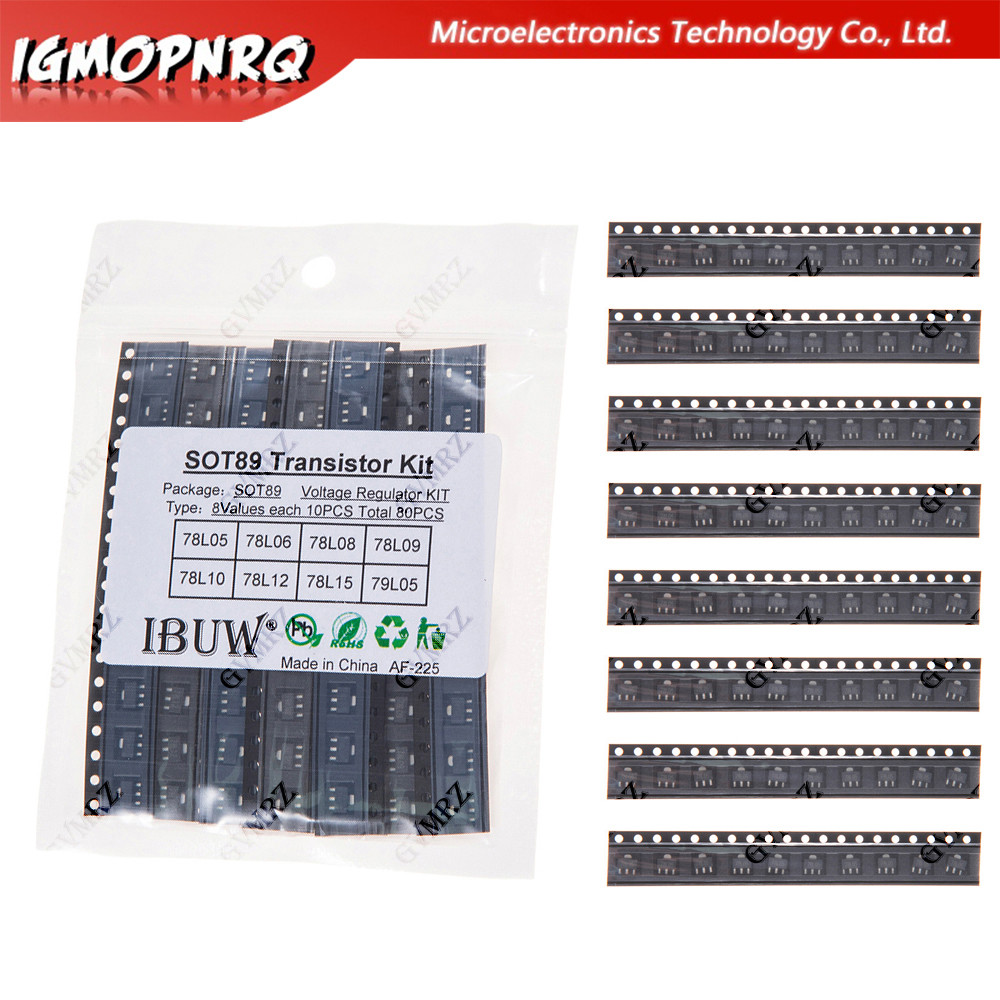 80 CHIẾC 8Values SOT89 Bộ Transistor (78L05 / 78L06 / 78L12, v.v.) Bộ điều chỉnh điện áp cho dự án n