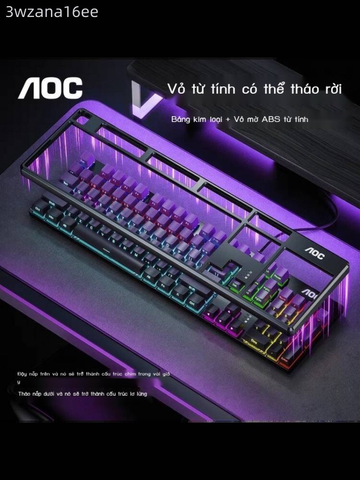 [GIÁ SỈ]  Bàn phím cơ dây AOC GK410, có thể thay nóng, mặt kim loại, chống ghosting toàn bộ 104 phí