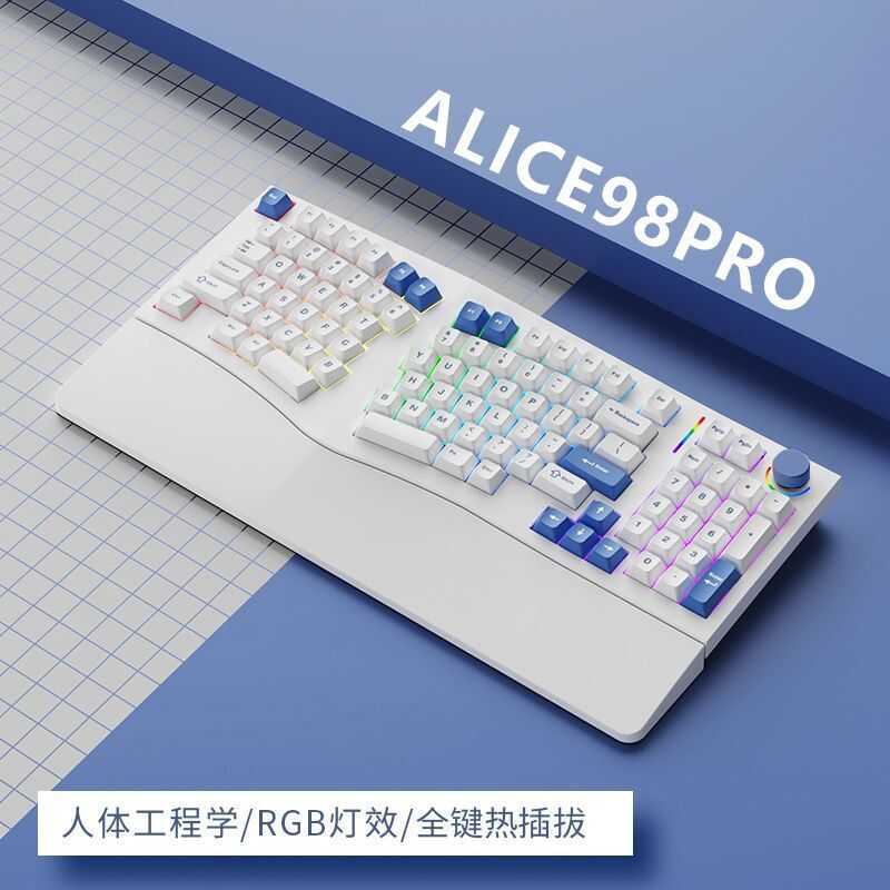 VTER&FEKER Alice98pro Thiết kế công thái học 3 ° Bàn cơ RGB có thể thay nóng, phím dốc toàn phần