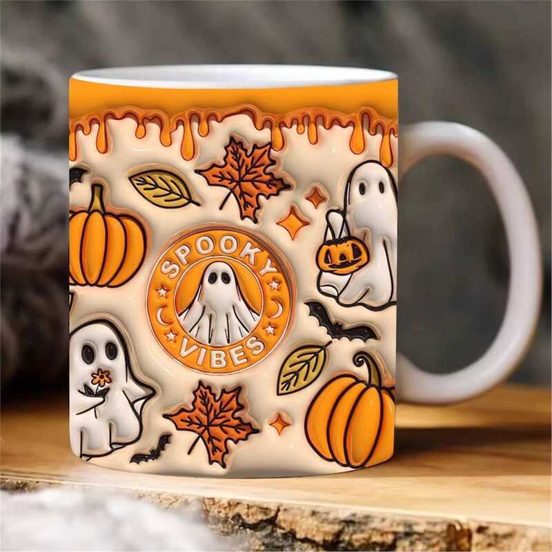 3D SPOOKY Ghost Halloween Gốm Cà Phê Cốc Nước Bí Ngô Halloween