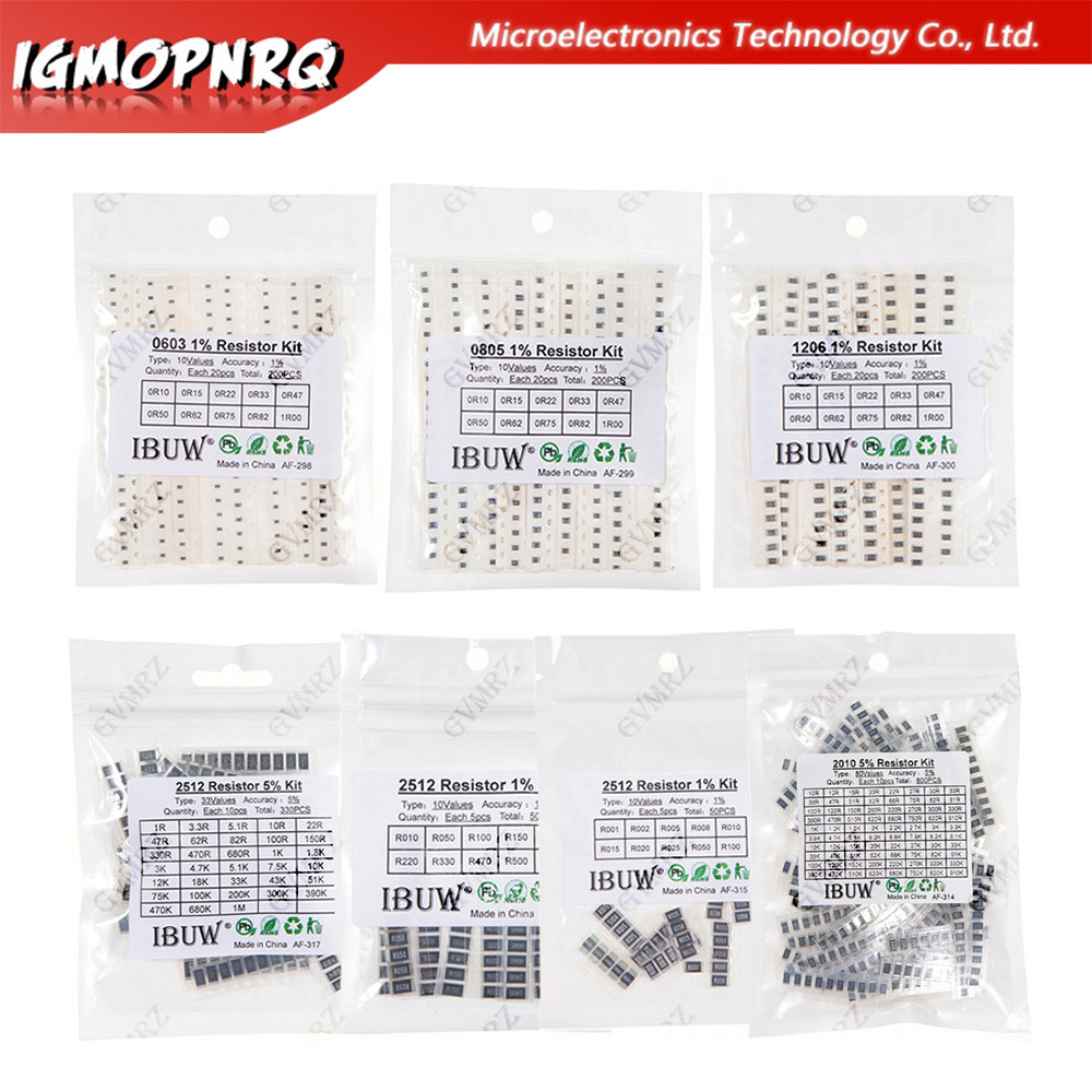 0101 0402 0603 0805 1206 1% 5% Bộ điện trở SMD Các loại 1R-1M 10K 100K 1K 100R Bộ điện trở DIY