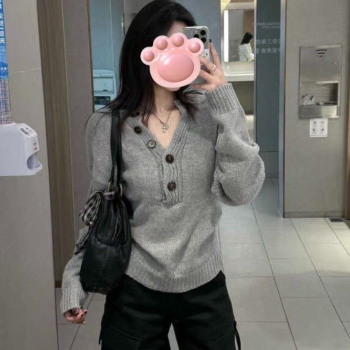 Hot girl màu xám giảm béo áo len đáy dài giảm béo màu trắng thường ngày dài tay | BigBuy360 - bigbuy360.vn