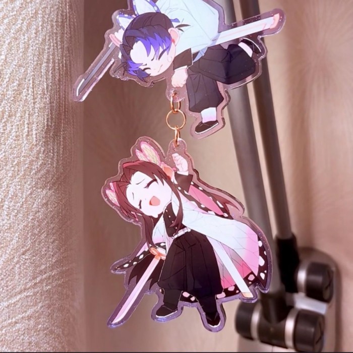 Demon Slayer Kocho Shinobu & Kanae Kocho Đôi Acrylic Móc Khóa Phiên Bản Chibi Sưu Tập