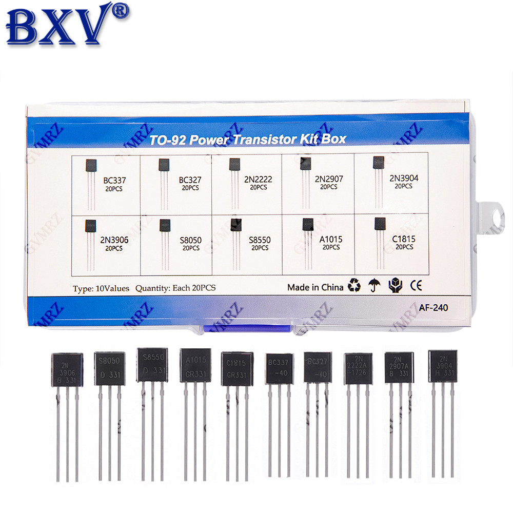 200 CHIẾC TO-92 Bộ phân loại truyền điện - 10 giá trị (NPN & PNP BJT Mix: BC337, 2N222, S8050) cho A