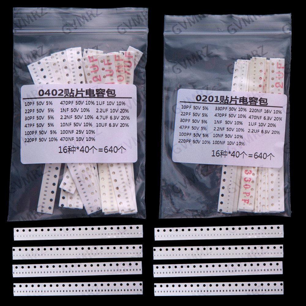 16Value 2.2UF 220PF Mỗi 40 CÁI 0402 0201 tụ điện smd kit 1pf 1uf 10uf 100NF 47PF