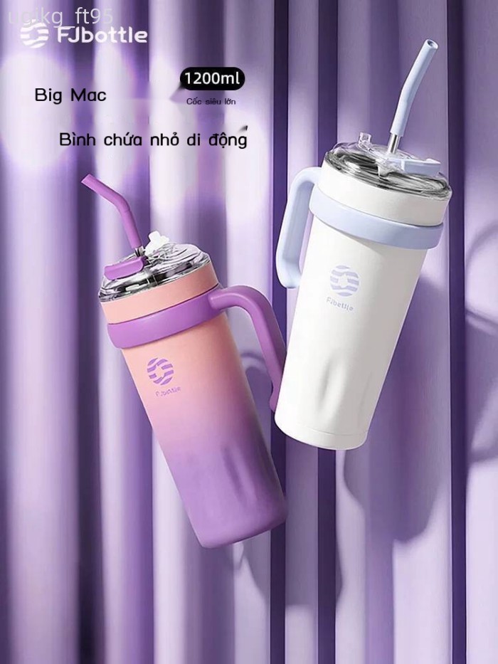 HOT- [ Ảnh thật ] Cốc giữ nhiệt FJbottle kiểu dáng cao cấp, cỡ lớn, làm bằng thép không gỉ, có ống