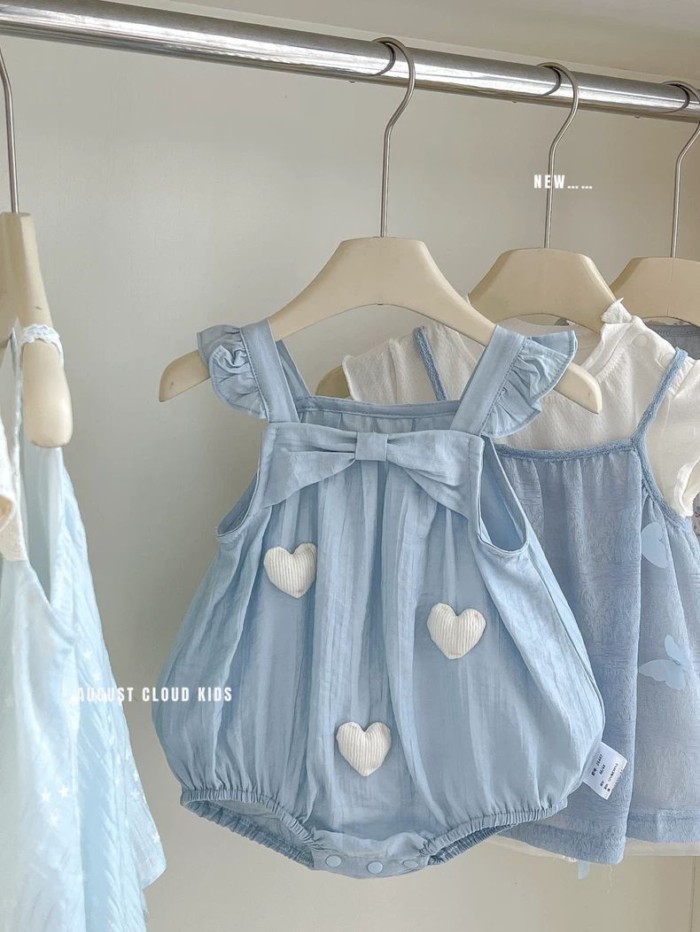 Summer Baby Clothes Blue Suspenders Harem Love Bag Fart Clothes Cute Rompers