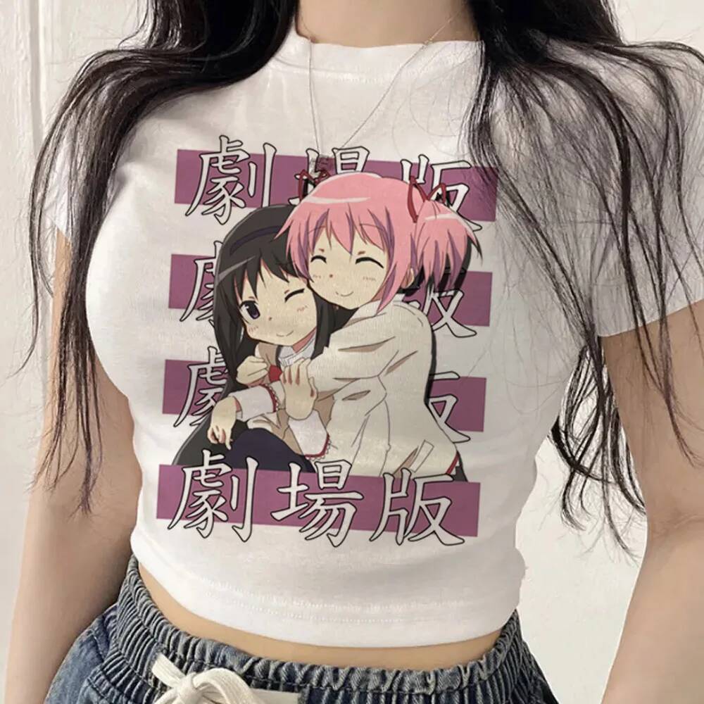 Madoka Magica crop top nữ gothic dạo phố grunge áo thun grunge cổ điển cutecore thời trang hàn quốc 