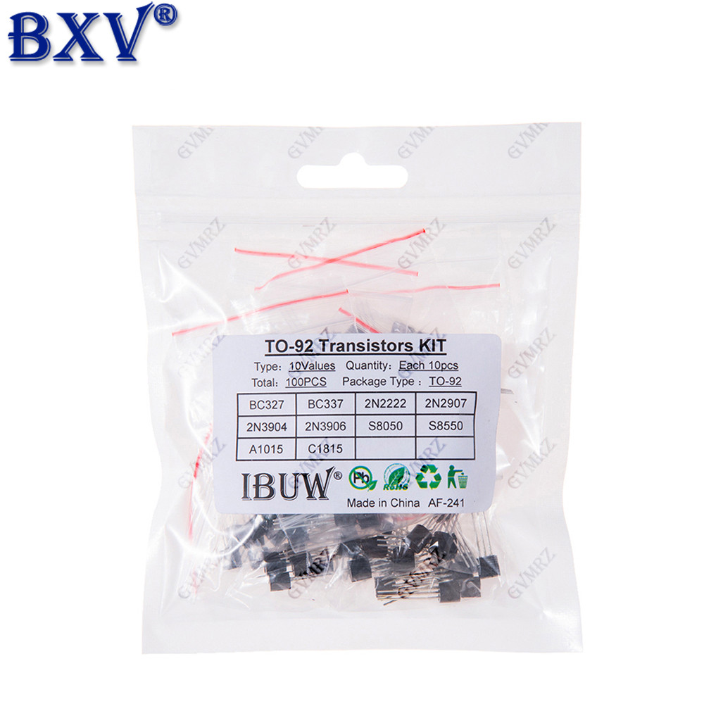 100 CÁI TO-92 Transistor Assortment Kit - 10 giá trị (NPN & PNP BJT Mix: BC337, 2N2222, S8050) cho A
