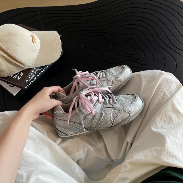 French Retro Flat-soled Color-blocked Lace-up Shoes For Women Summer New Fashion Casual Round