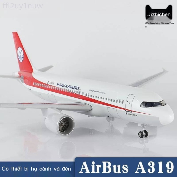 (Date mới) Mô hình máy bay chở khách A319 Sichuan 3u8633 của Trung Quốc, có bánh xe và đèn thật, là