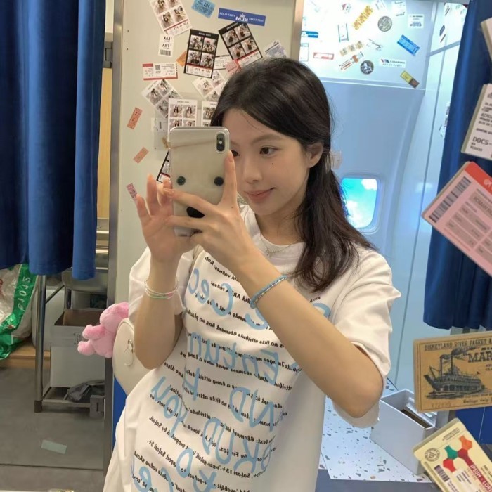 Summer Korean Style Sweet Short-sleeved Korean Style Lazy Top With Loose Letters Ins New Loos