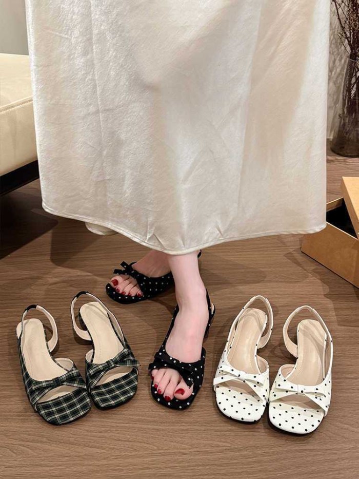 French Polka Dot Bow Wedge Sandals For Women New Summer Fashion Open Toe Non-slip Heightening