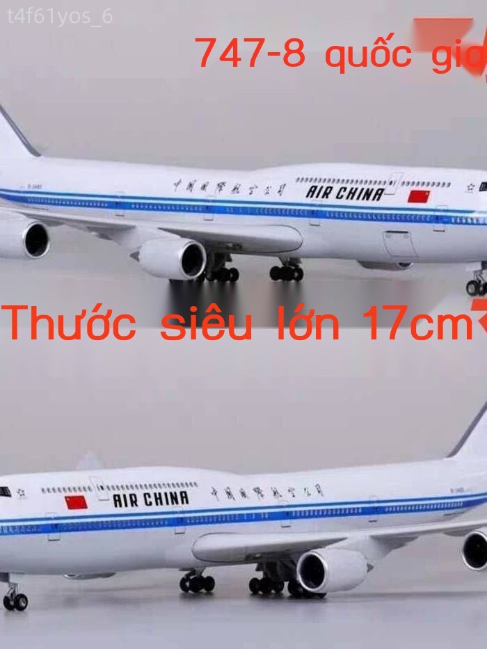 [Mẫu mới] Mô hình B747-8 China dài 47cm, có bánh xe và đèn, mô phỏng máy bay chở khách Boeing của L