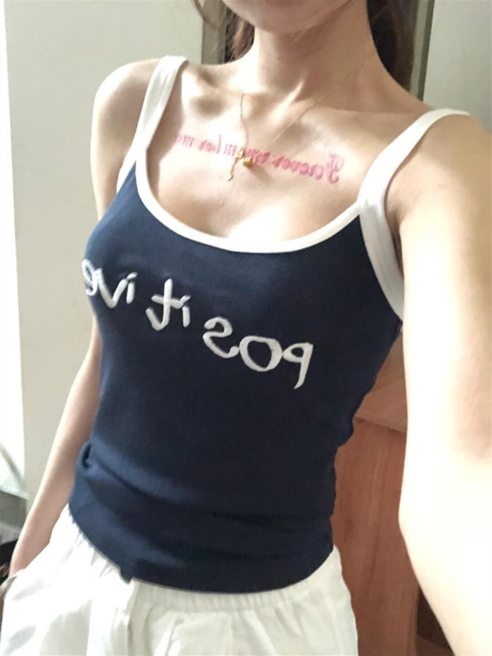Korean Style Letter Camisole Women's Summer New Korean Style Short Versatile Slim Top