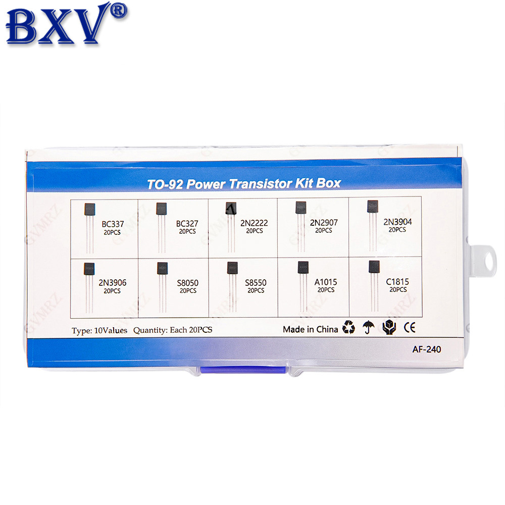 200 CHIẾC TO-92 Bộ phân loại truyền điện - 10 giá trị (NPN & PNP BJT Mix: BC337, 2N222, S8050) cho A