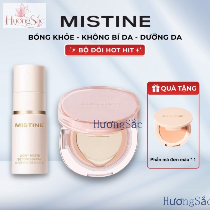 xịt khoá makeup MISTINE xịt khoá nền Hiệu quả lì mịn 30ml +Cushion cầu vòng Xiêm La 12H kiềm dầu lâ