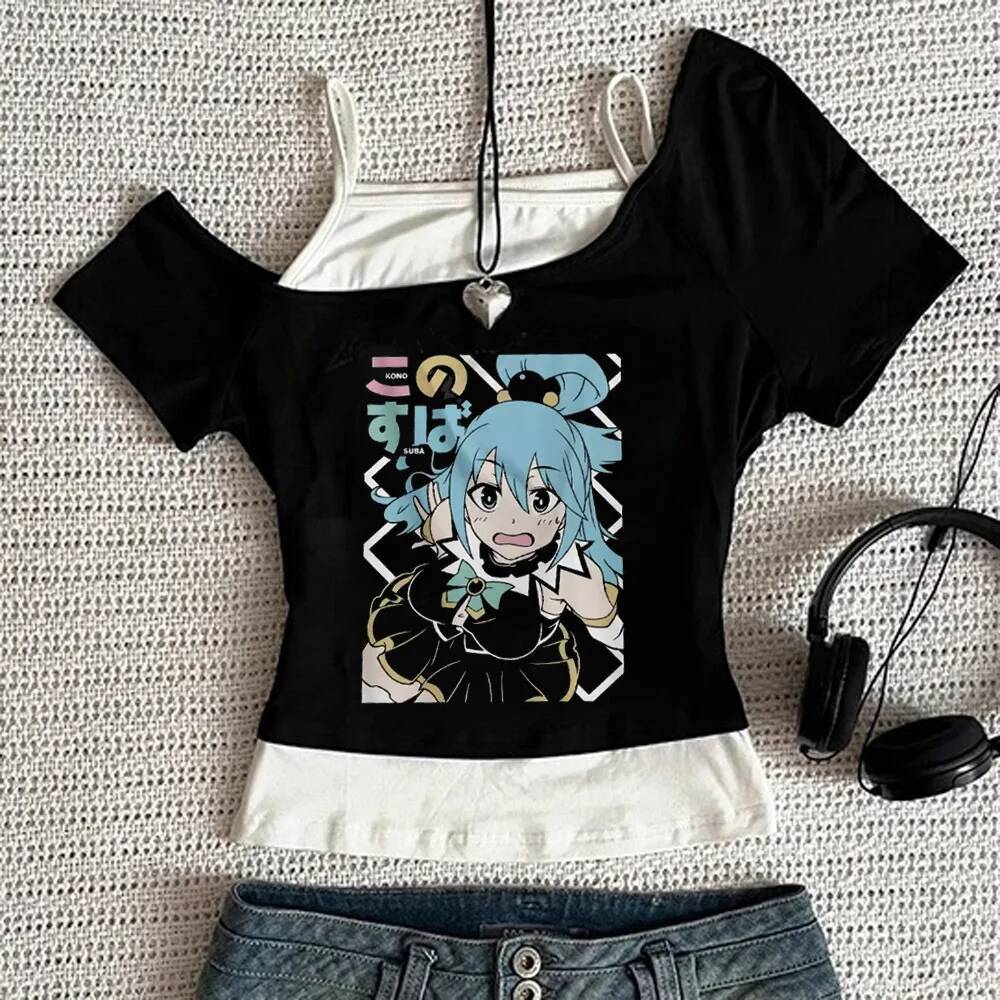 Konosuba Megumin crop top nữ y2k 2000 đồ họa kawaii dollette top tees cảnh y2k harajuku baddie anime