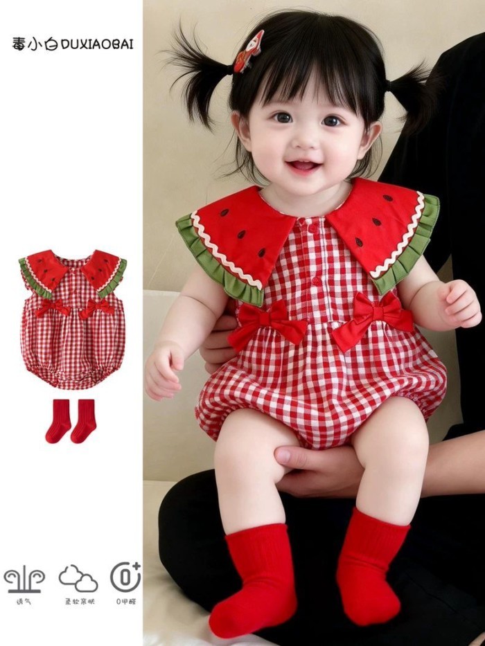 -month-old Baby Dopamine Wear New Jumpsuit Baby Clothes Summer Dress 100-day Dress Bag Fart C