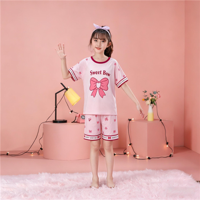 Cartoon Style Short-Sleeve Casual Home Wear Round Neck for Older Kids