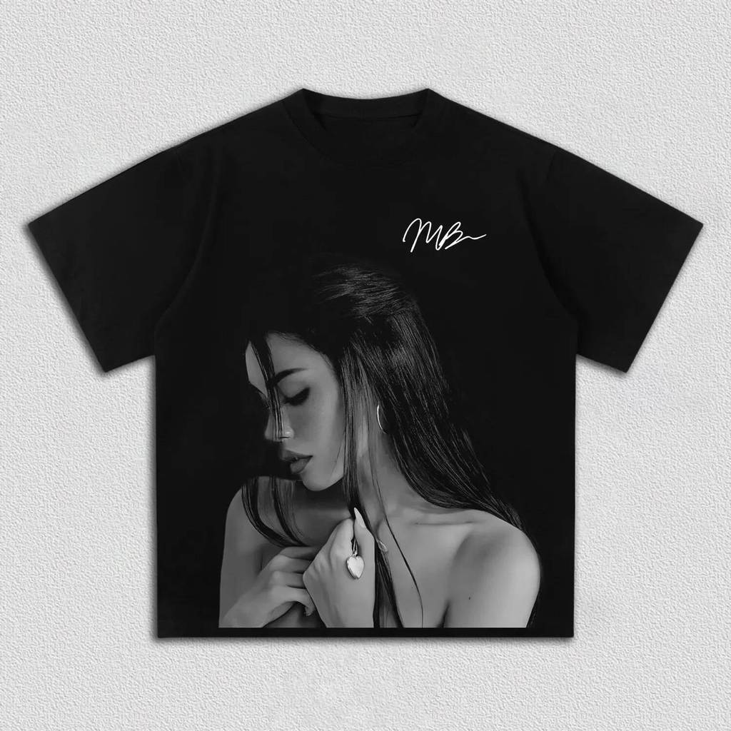 Áo thun họa tiết chân dung màu đen Madison Beer dành cho nam và nữ Áo thun đường phố Cotton thông th