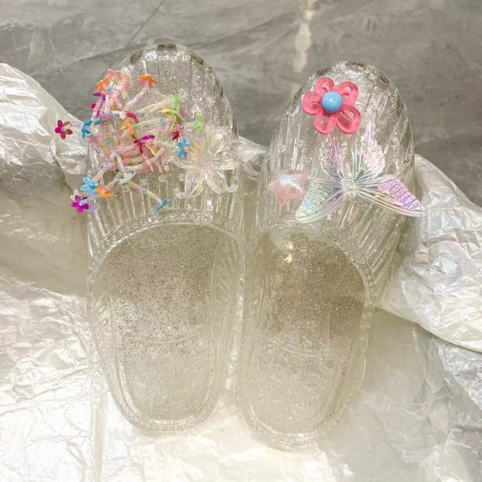 New Summer New Transparent Flower Jelly Shoes Croc Shoes Casual Comfortable Flat Bottom Versatil