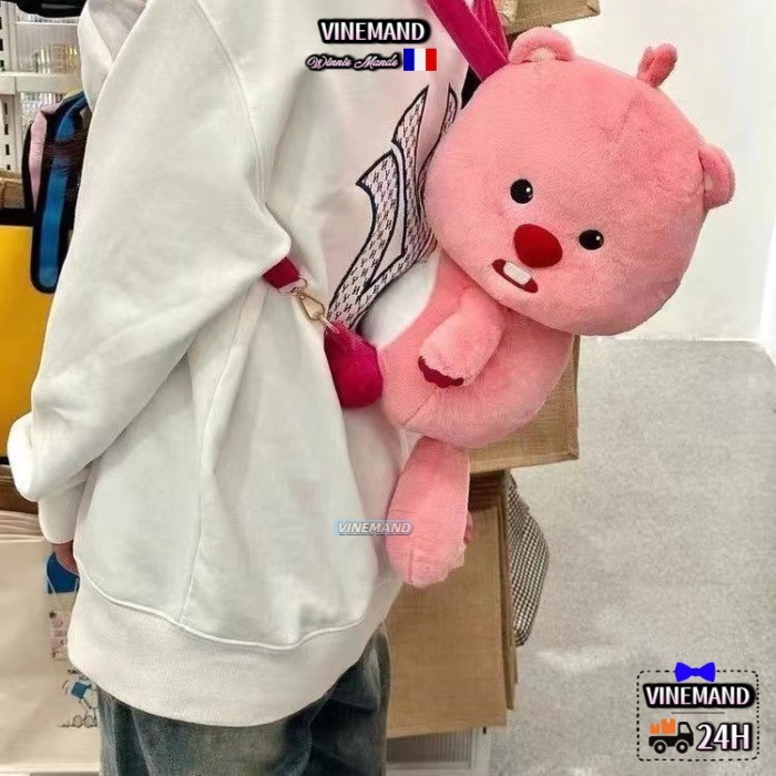 Kho Hà Nội🚚Cute Loopy Little Beaver Sideways Plush Backpack Doll Bag Cute Girly Heart Cartoon Ruby B
