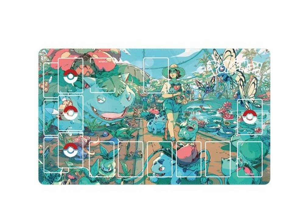 Venusaur Pokemon Playmat Với Zones Trading Card Game Play Mat 24 * 14 "Anime Game Battle Mat