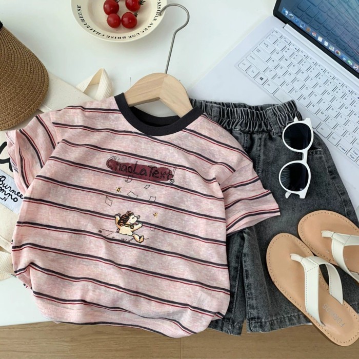 Boys Striped Short-sleeved T-shirt Children's Summer Thin Korean Style Trendy And Cool Boy's