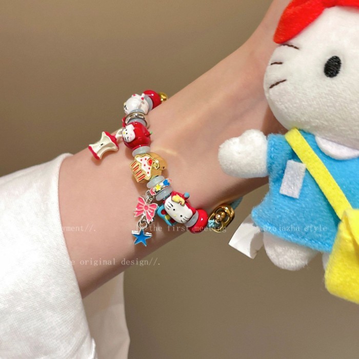 Runaway Cute ~ Apple KT Cat Braided Bracelet Girls Niche Design Bracelet Best Friend Birthday
