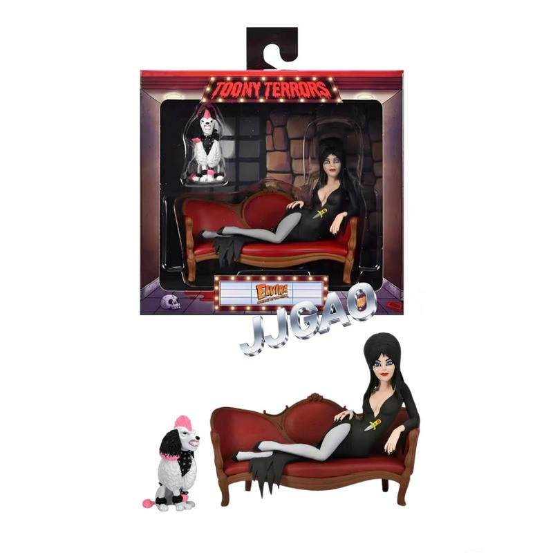 Mô NECA, loạt phim hoạt kinh dị: Nữ hoàng bóng tối, Elvira trên ghế sofa, mô hình 6 inch có thể cử đ