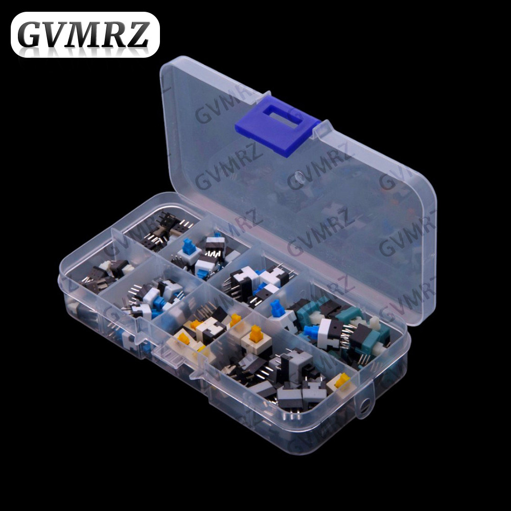 8Values 80 CÁI Hộp công tắc nút nhấn, 5.8 * 5.8 / 7 * 7 / 8 * 8 / 8.5 * 8.5MM, 8 loại tự khóa và khô