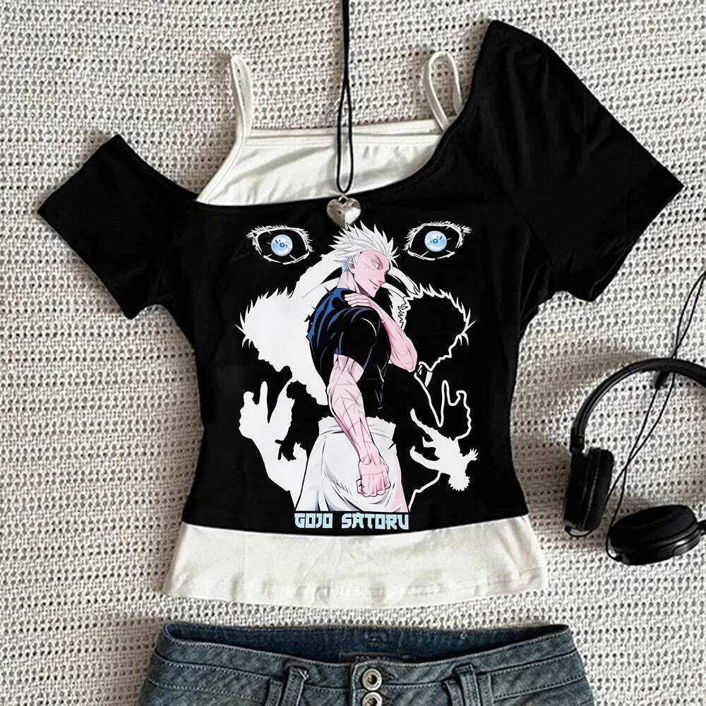 Satoru Gojo crop top nữ giá rẻ mùa hè thời trang hàn quốc gyaru harajuku áo sơ mi nhật bản gyaru mem