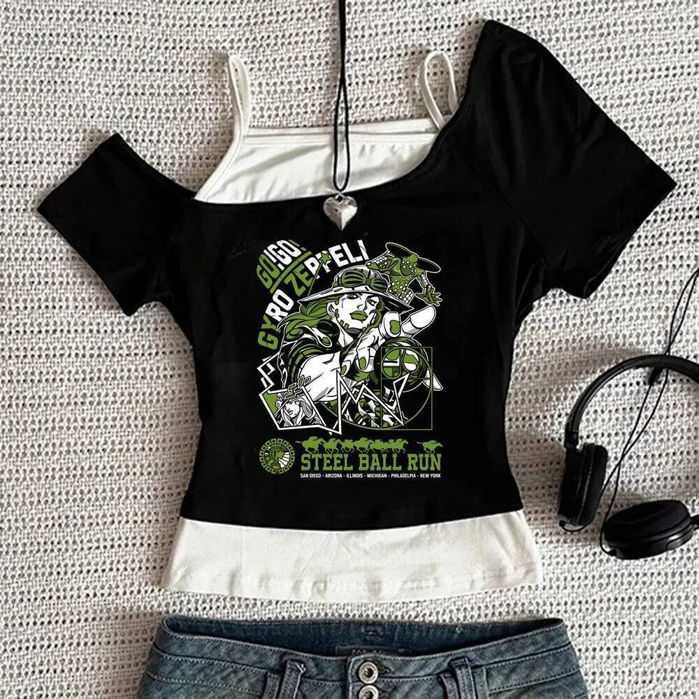 Jojo Kỳ Dị Phiêu Lưu Crop Top Cô Gái Đảng grunge baddie manga Top Tee grunge jojifuku dollette