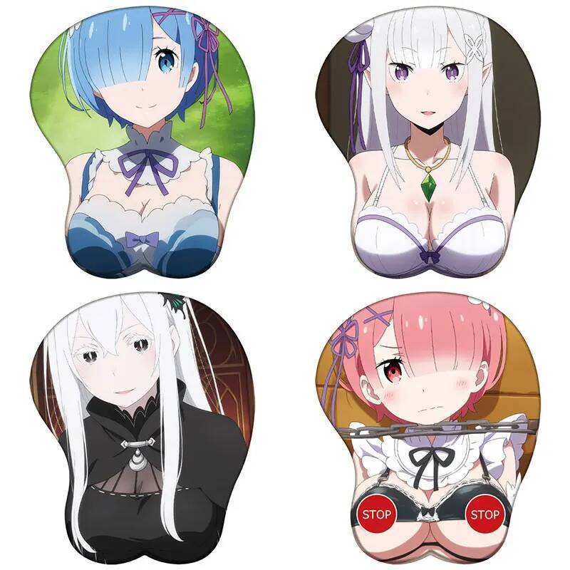 Anime Re Zero 3D Silicone Mousepad Emilia Rem Ram Beatrice Echidna 3D Dây Đeo Tay Miếng Lót Chuột Gợ