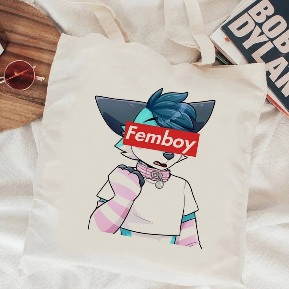 Túi tote Femboy có thể gập lại mua sắm torba na zakupy vải femme cá tính