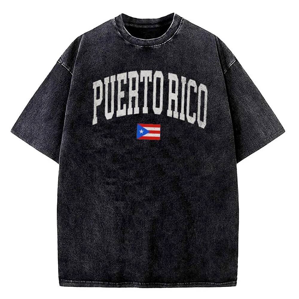 Puerto Rico Vintage Rửa cotton Nam Grunge Harajuku Nhiều Màu Sắc Thoải Mái Áo Thun Nữ 2000 Grunge Ps