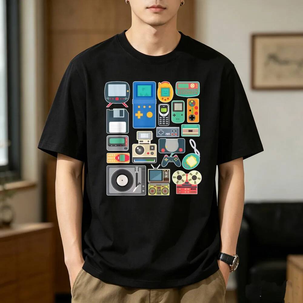 80s 90 Trò Chơi Điện Tử cotton Áo nam 80s anime 2000s Nhiều Màu Sắc Đại Học Pop Văn Hóa Áo Sơ Mi har