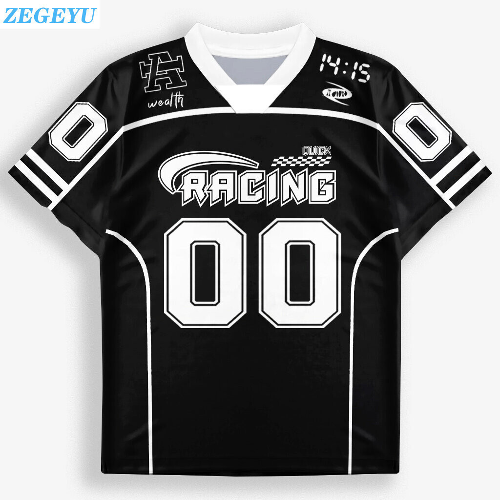 [Số tên tùy chỉnh miễn phí] NO .00 Jersey Bóng đá Mỹ, Áo bóng bầu dục Hip Hop đường phố Châu Âu và M