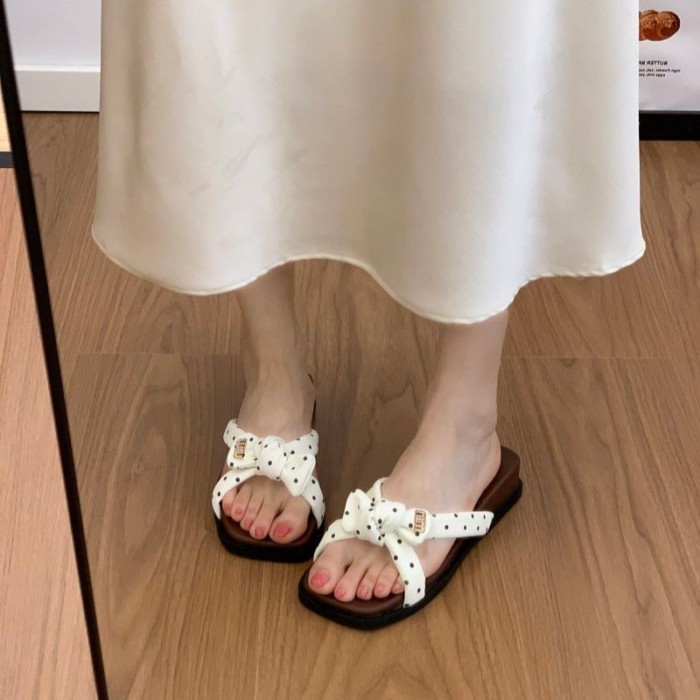 Sweet And High-end Thick-soled Wedge-heeled Slippers For Women's Summer Outer Wear New Bow Sa