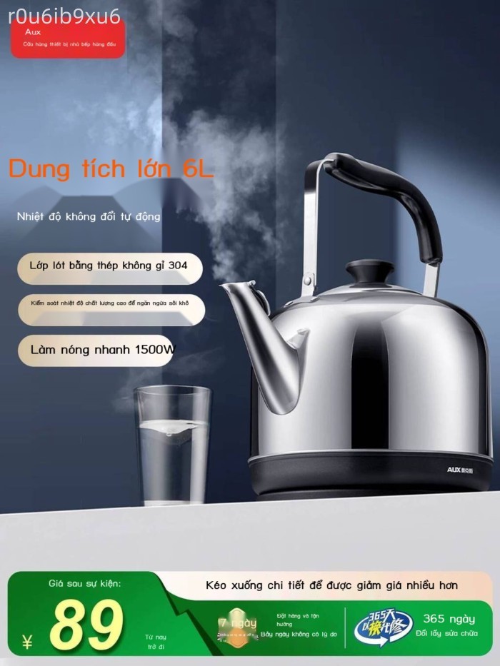 [SALE] Ấm đun nước dung tích lớn Oaks 6L, mẫu mới 2026 dùng cho gia đình, ấm điện bằng thép không g
