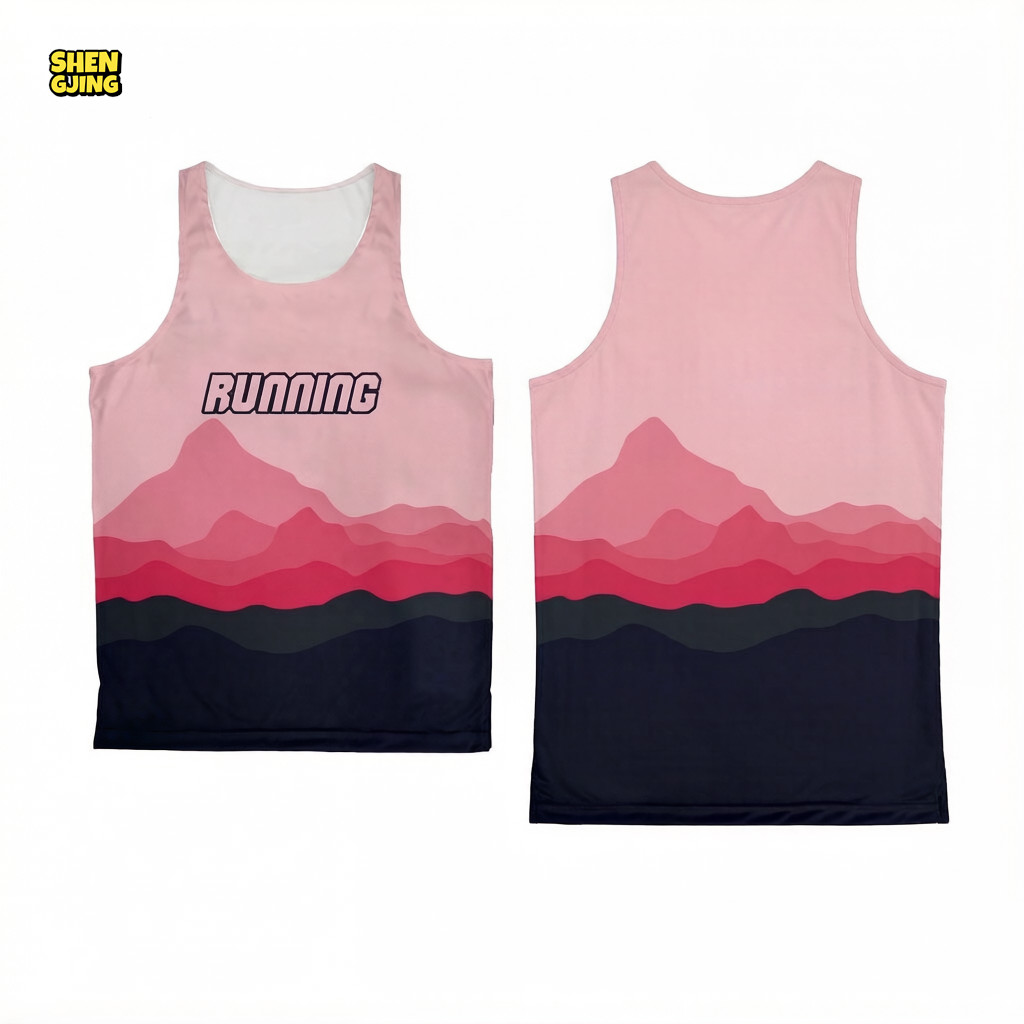 Singlet khô nhanh Gradient núi màu hồng "RUNNING"