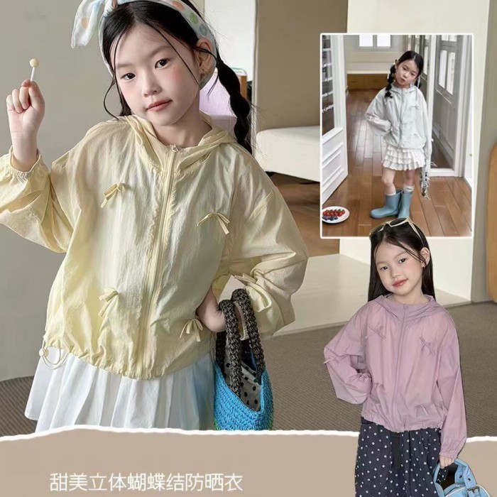 Girls' Summer Sun Protection Clothes New Fashionable Children's Sweet Three-dimensional Bow L