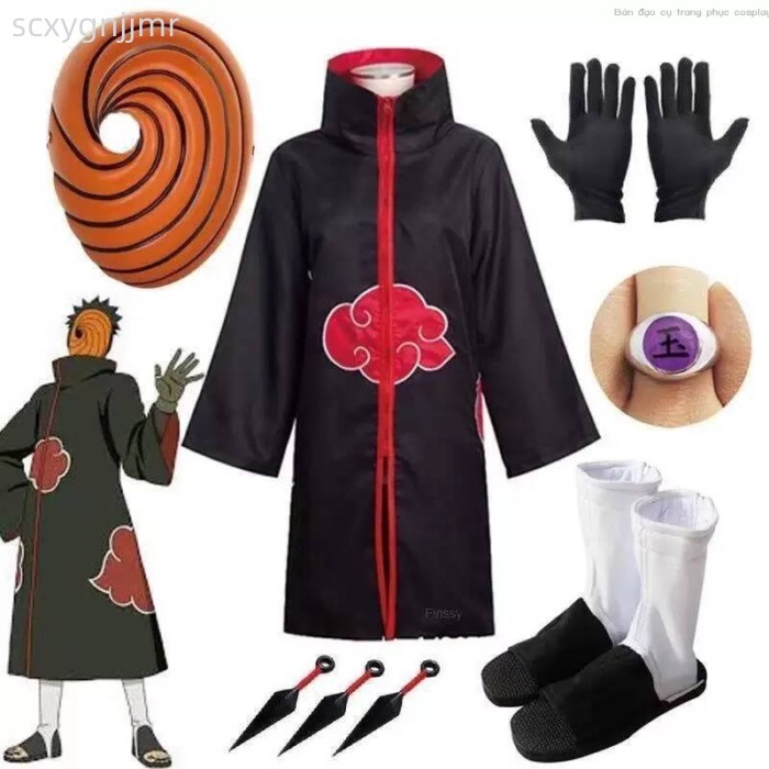 [Siêu Hot]  Trang phục cosplay Naruto Tobi Akatsuki Obito, bao gồm khoác, giày, mặt nạ, nhẫn ngọc,