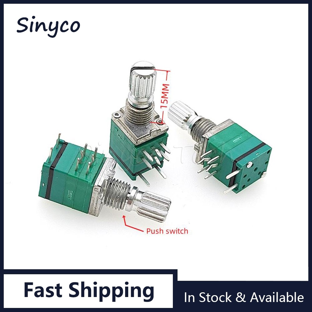 3 Chiếc RV097GS Dual 8 Chân Có Công Tắc Đẩy Chiết Áp B10K B20K B50K B100K Trục Hoa Chiều Dài 15 Mm Đ